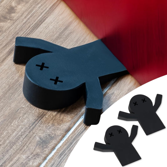 2-Pack Decorative Door Stoppers for Bottom of Door-Black Hard Rubber 'Flat Mates' 1" Height