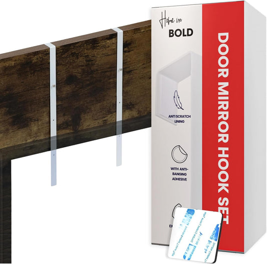 The-Door Mirror Hanger-Adjustable 14.5" Over-the-Door Mirror Hooks-2 Mirror Brackets,1.5'' Door Depth (White)