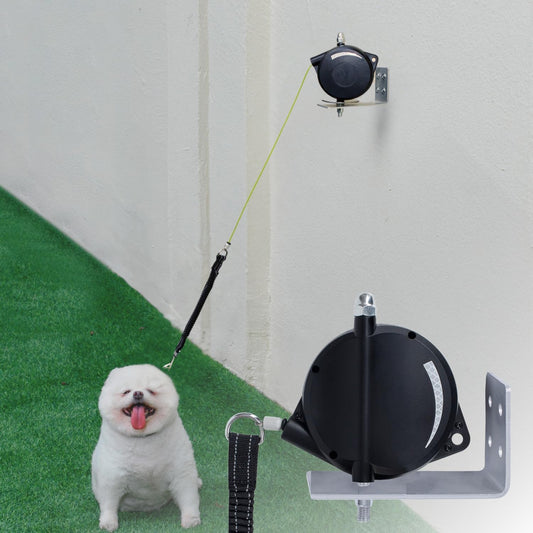 Heavy Duty Wall Mount Retractable Dog Tie out Cable for Small to Large Dogs-No Tangle Tie out Extends to 16.5 Ft