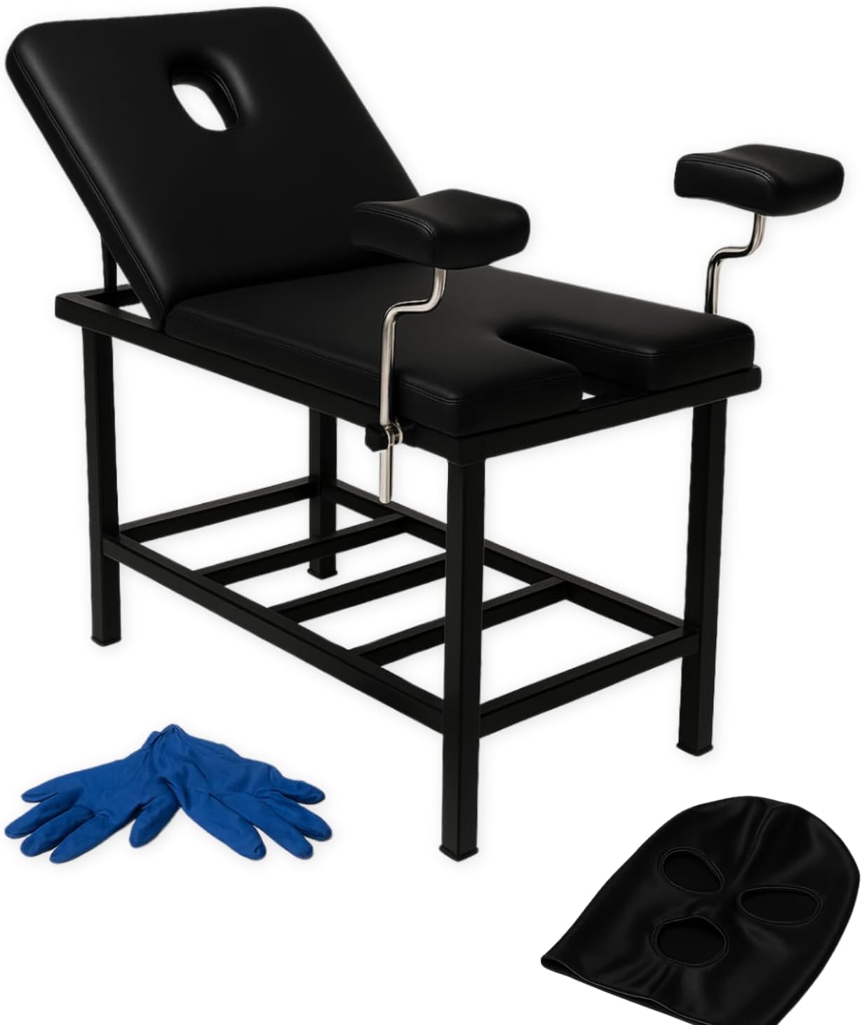 Sex Table with Leg Stirrups–Black Sex Furniture with Metal Frame & PU Leather–The Spicy Collection