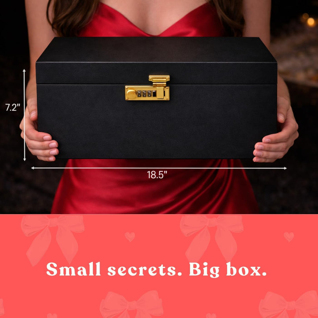 SEX TOYS BOX - Lockable Sex Storage Box with Code Lock (18.5 x 9.53 x 7.2 in) - Premium Wooden Sex Toy Lock Box (Black) MyHomeinBold