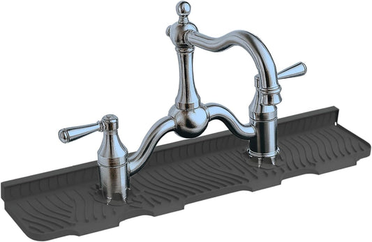 2 Hole Kitchen Sink Splash Guard 22 inch Wide-Modern Silicone Faucet Mat for Kitchen Sink with 8” Spacing