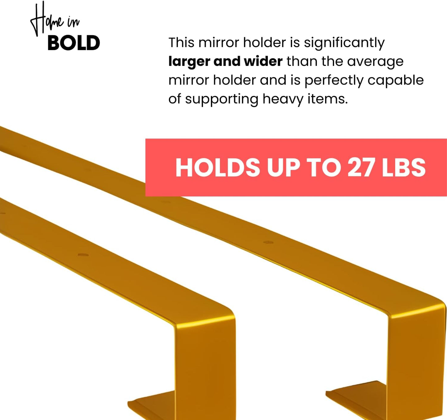 Gold Giant XL 20" Set of 2 Mirror Brackets Patent Pending Over-The-Door Mirror Hooks Hanger