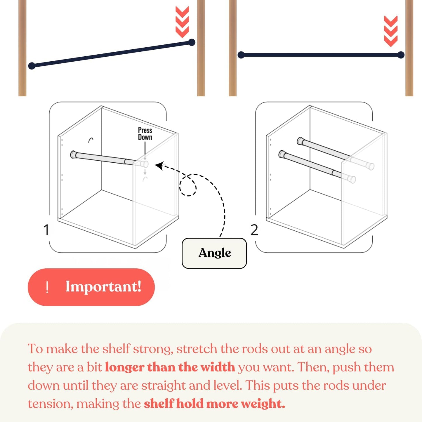 17”-26.5" Expandable Closet Tension Shelf Storage Rack - No Drill Cabinet Tension Rod Shelf for Closet No-Slip