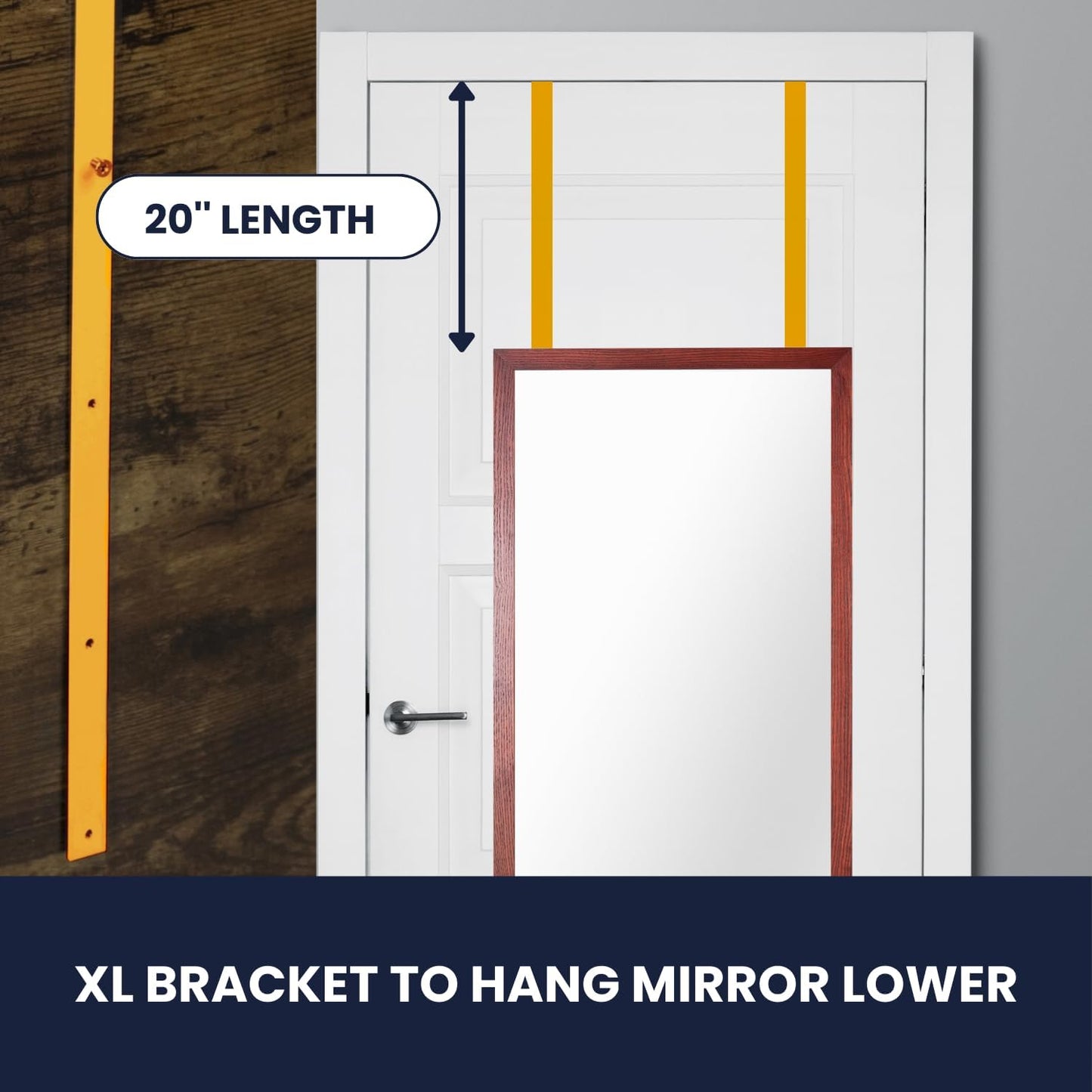 Gold Giant XL 20" Set of 2 Mirror Brackets Patent Pending Over-The-Door Mirror Hooks Hanger