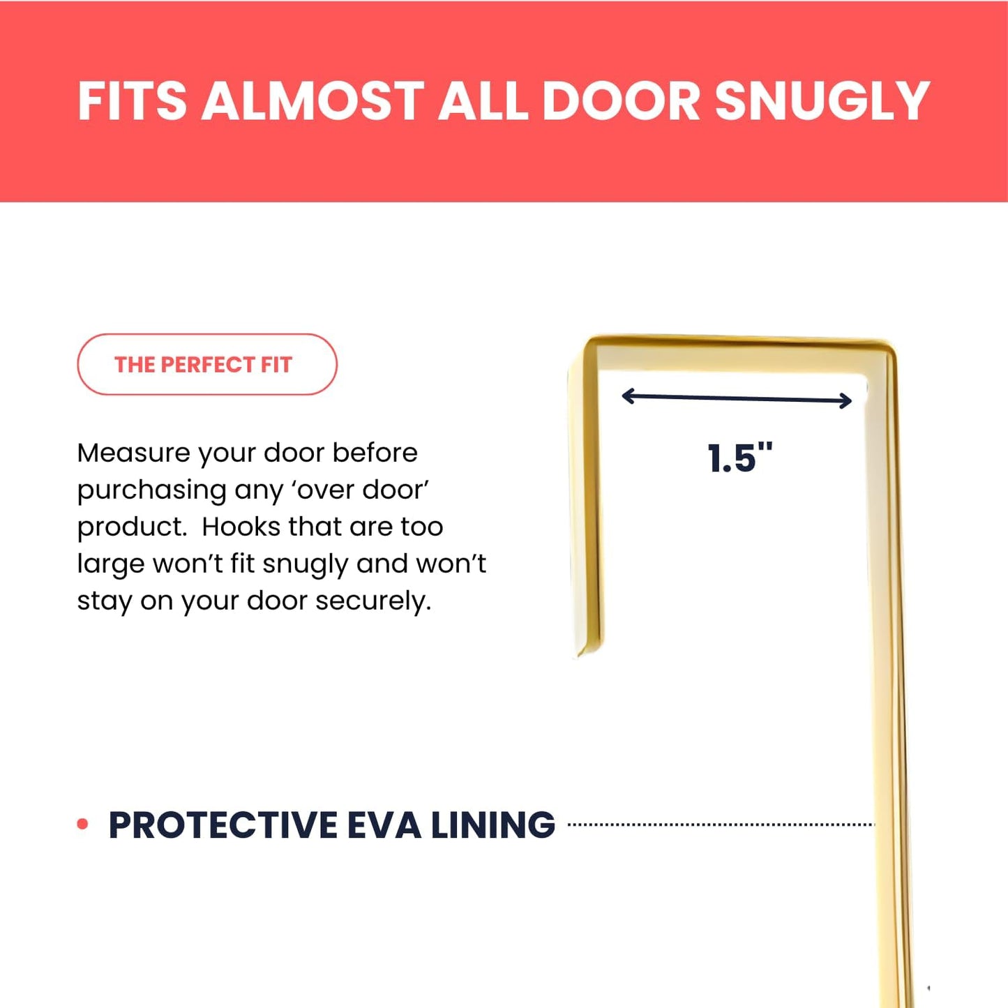 Over-The-Door Mirror Hanger-Adjustable 14.5"Over the Door Mirror Hooks 2 Brackets Set 1.5'' Door Depth (Gold)