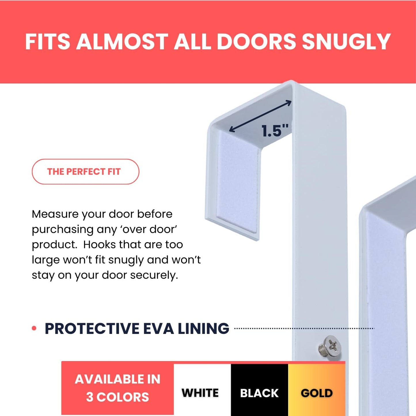 Gold Giant XL 20" Set of 2 Mirror Brackets Patent Pending Over-The-Door Mirror Hooks Hanger