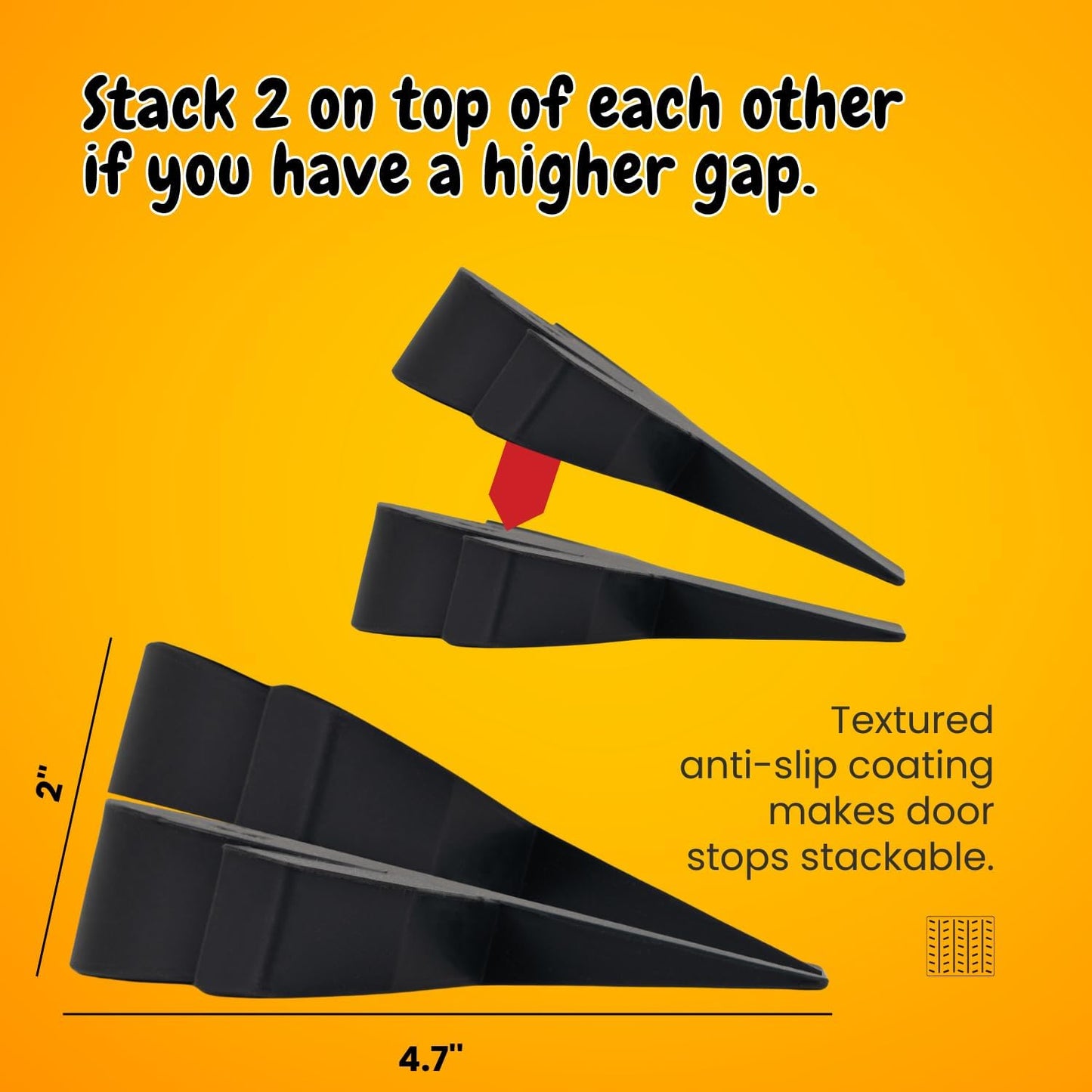 4-Pack Decorative Door Stoppers for Bottom of Door-1" H Door Stopper Wedge Black 'Flat Mates'