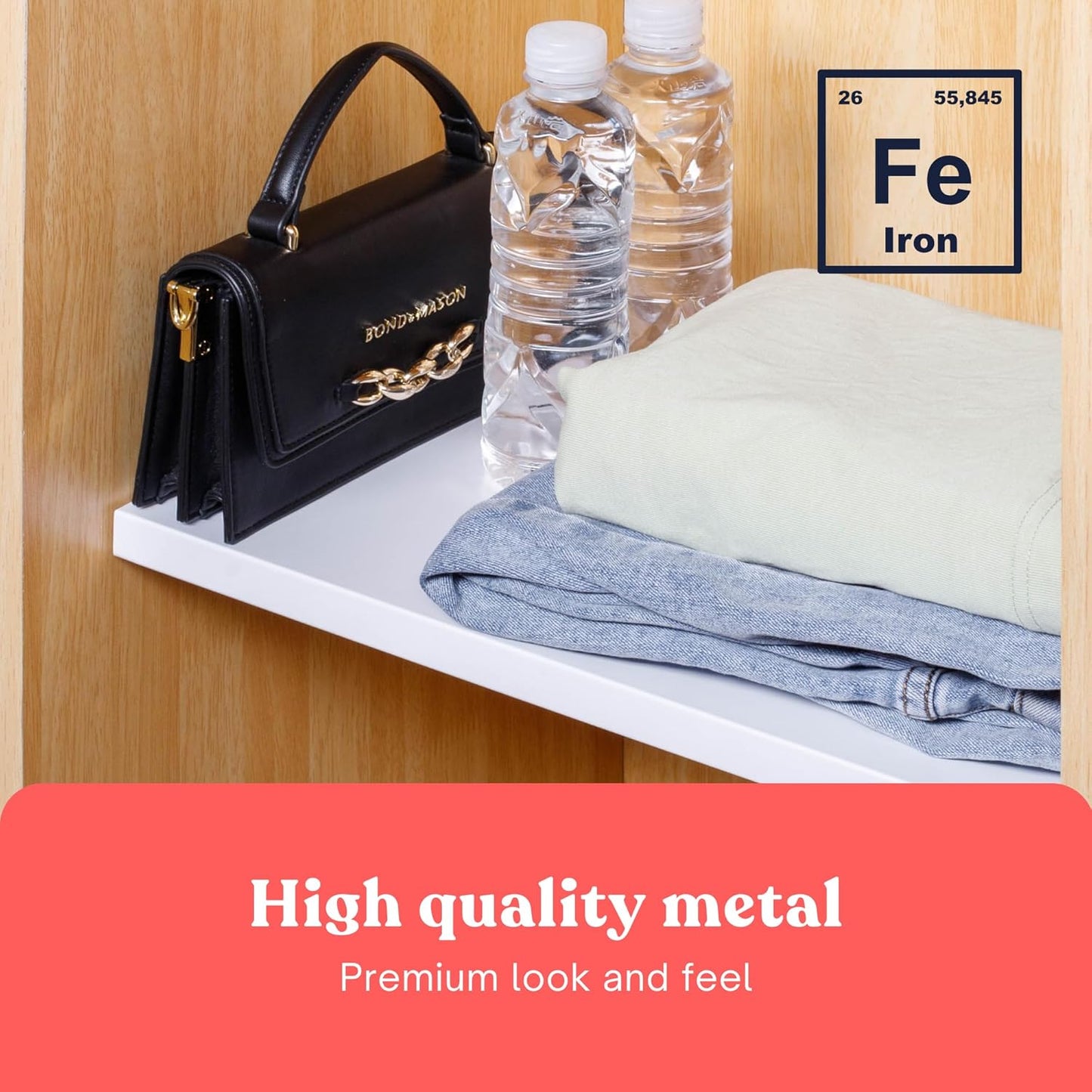 17”-26.5" Expandable Closet Tension Shelf Storage Rack - No Drill Cabinet Tension Rod Shelf for Closet No-Slip