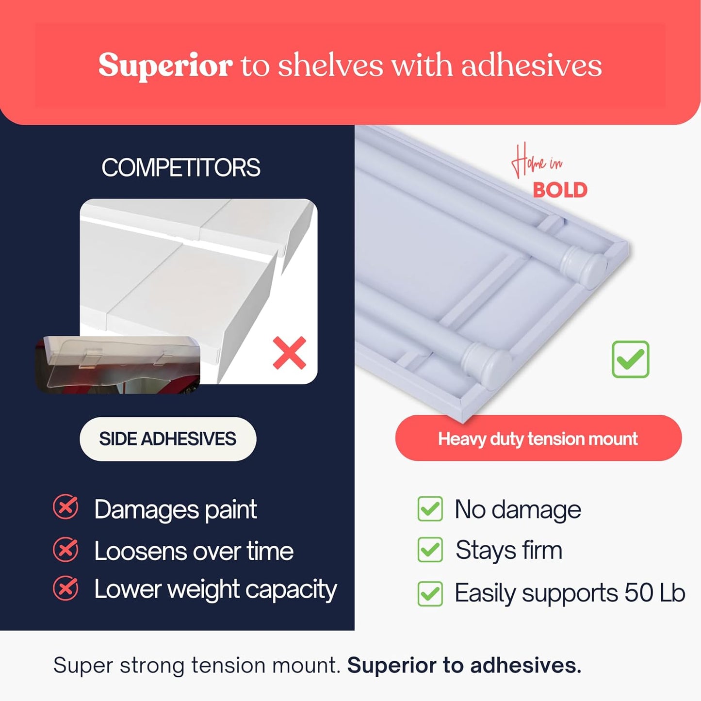 17”-26.5" Expandable Closet Tension Shelf Storage Rack - No Drill Cabinet Tension Rod Shelf for Closet No-Slip