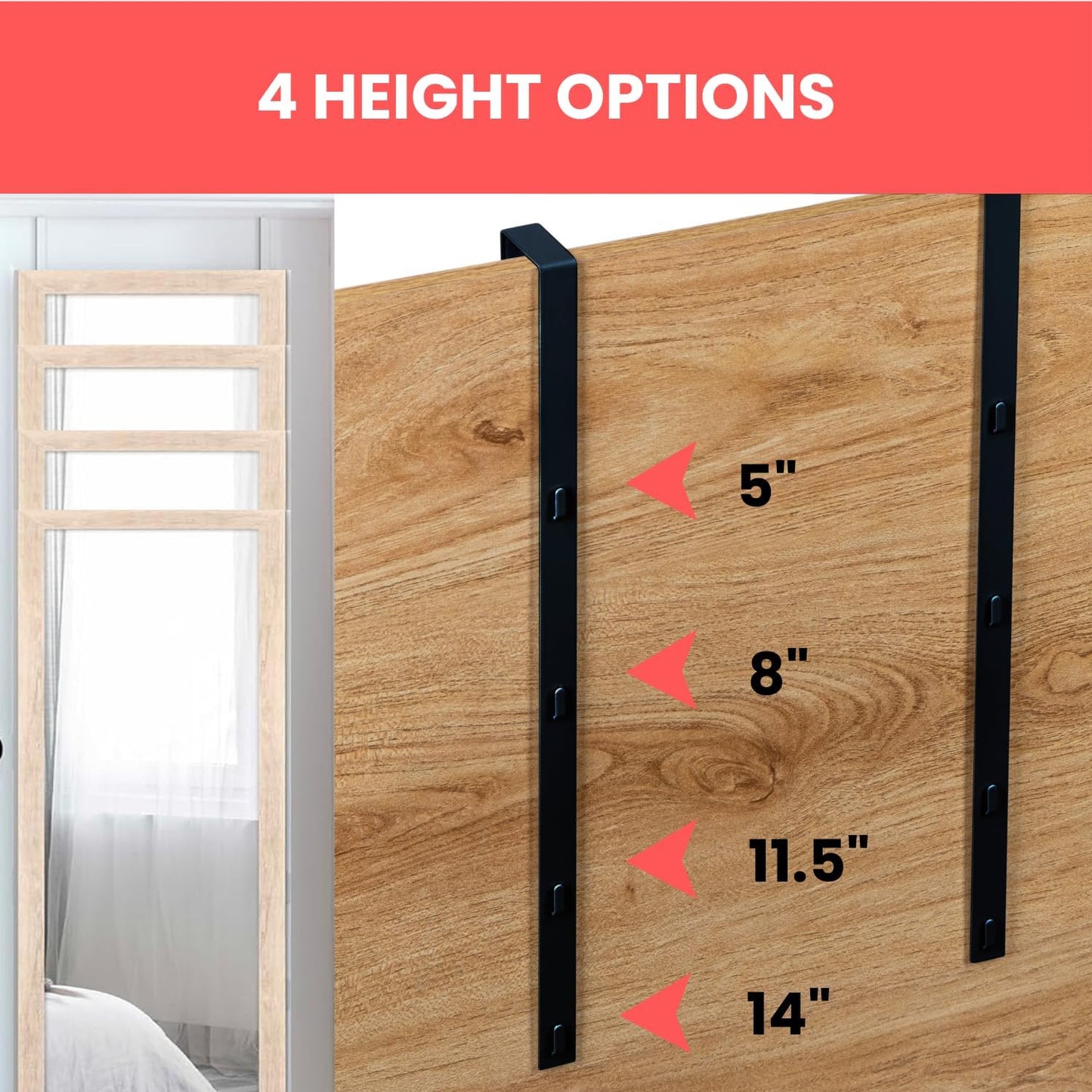 14.5'' Over-The-Door Mirror Hanger Set with Mounting Lips (Black)