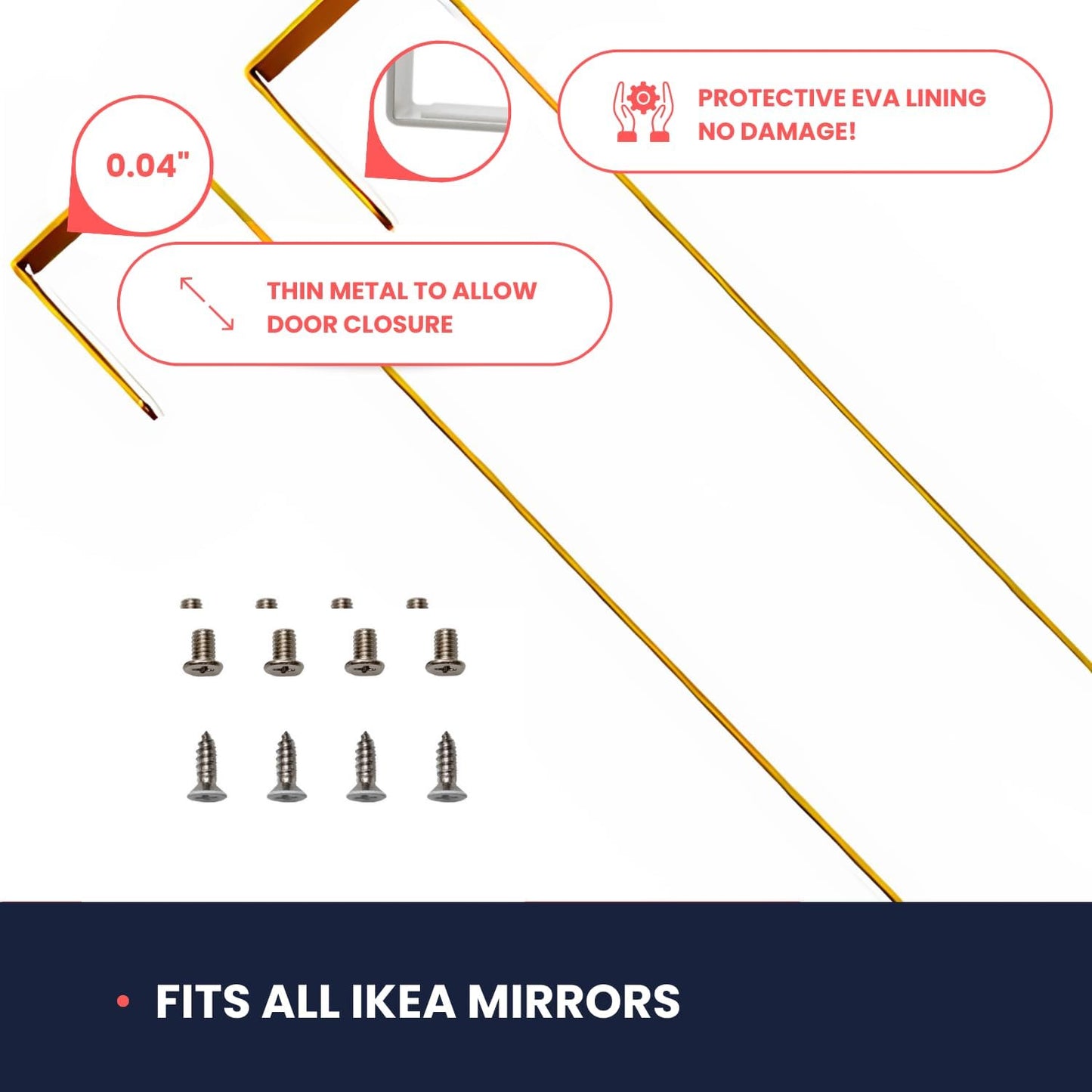 Gold Giant XL 20" Set of 2 Mirror Brackets Patent Pending Over-The-Door Mirror Hooks Hanger