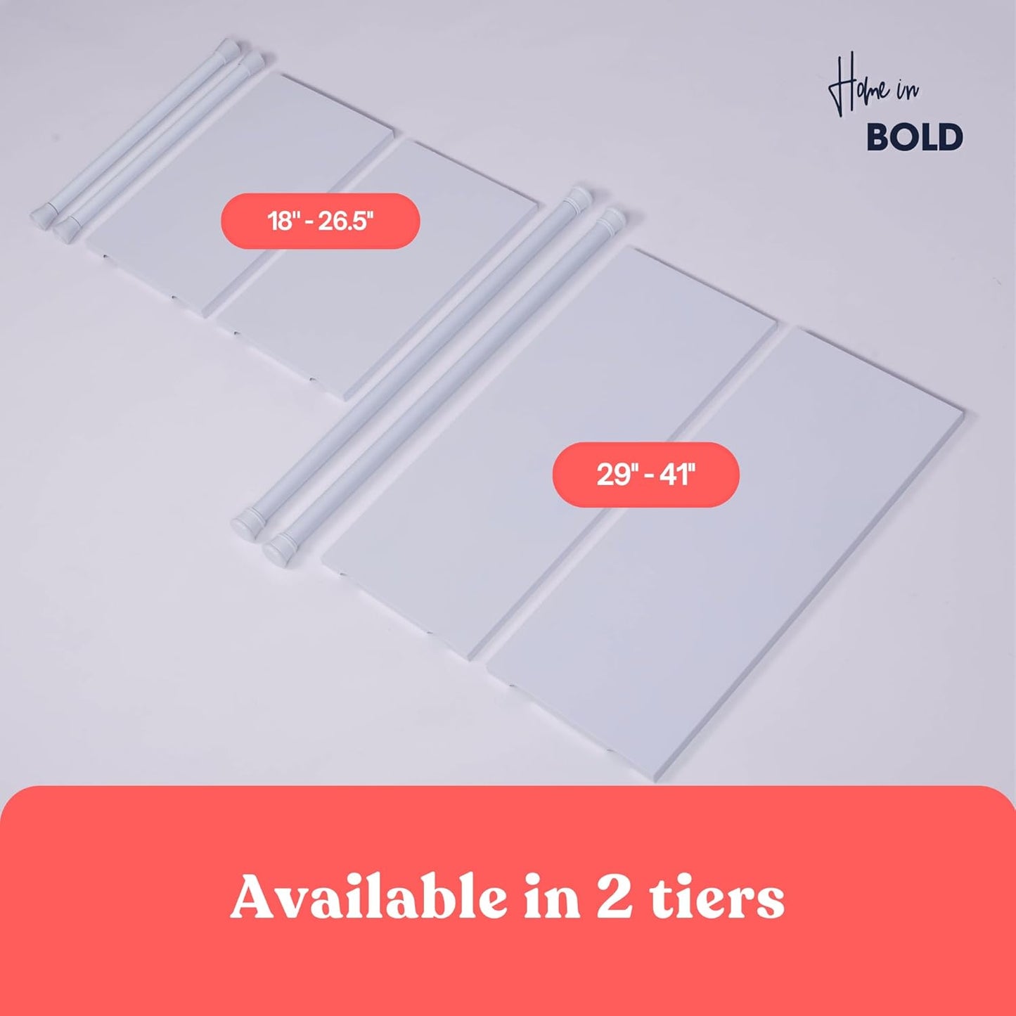 17”-26.5" Expandable Closet Tension Shelf Storage Rack - No Drill Cabinet Tension Rod Shelf for Closet No-Slip