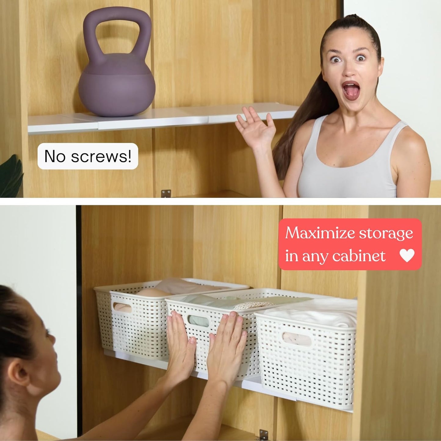 17”-26.5" Expandable Closet Tension Shelf Storage Rack - No Drill Cabinet Tension Rod Shelf for Closet No-Slip