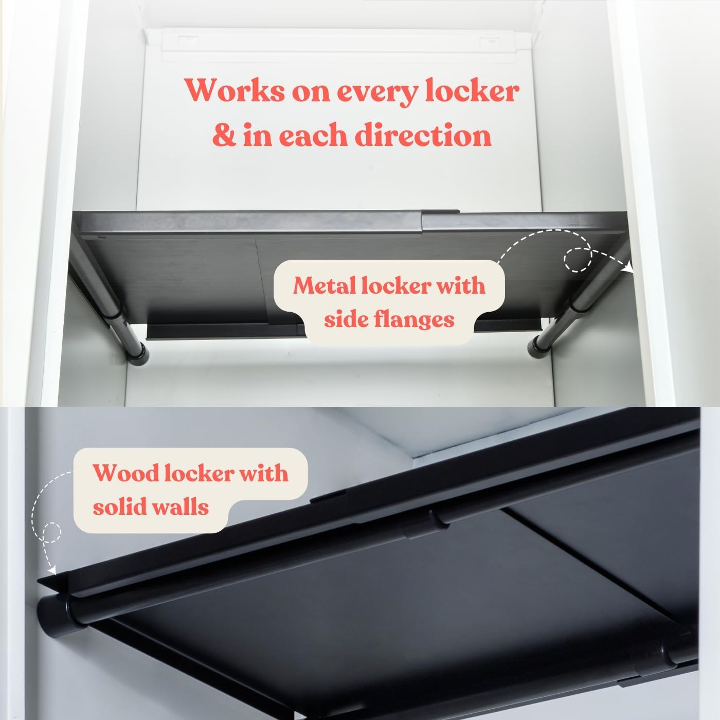 10''-16.5'' Adjustable Locker Organizer - METAL, Heavy Duty Expandable Tension Shelf Black