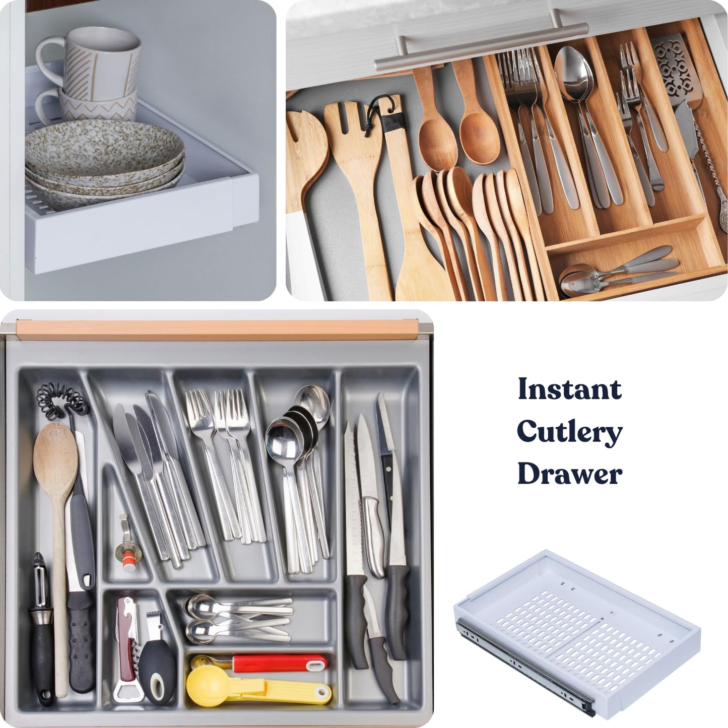 Pull Out Cabinet Organizers 17" Deep, 12"-17.5" Expandable Roll Out Slide Pantry Shelves, Adjustable Width