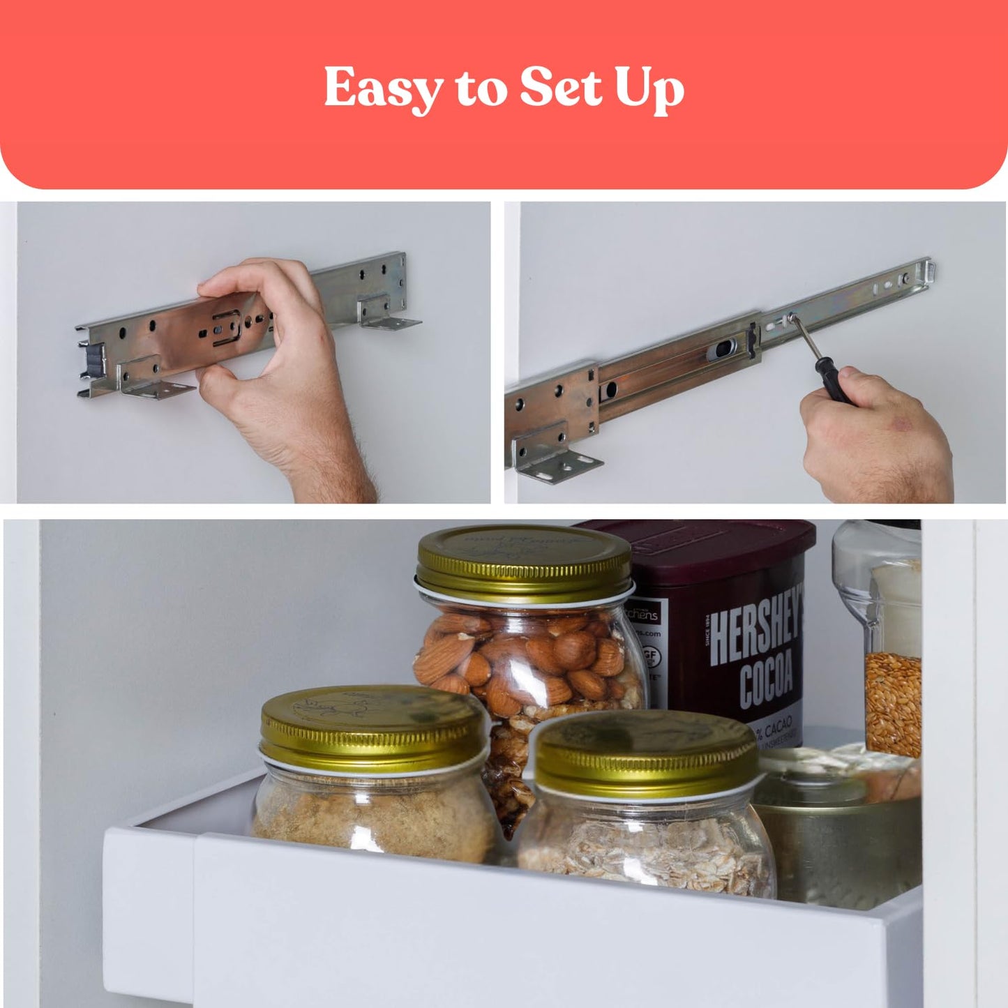 Pull Out Cabinet Organizers 17" Deep, 12"-17.5" Expandable Roll Out Slide Pantry Shelves, Adjustable Width