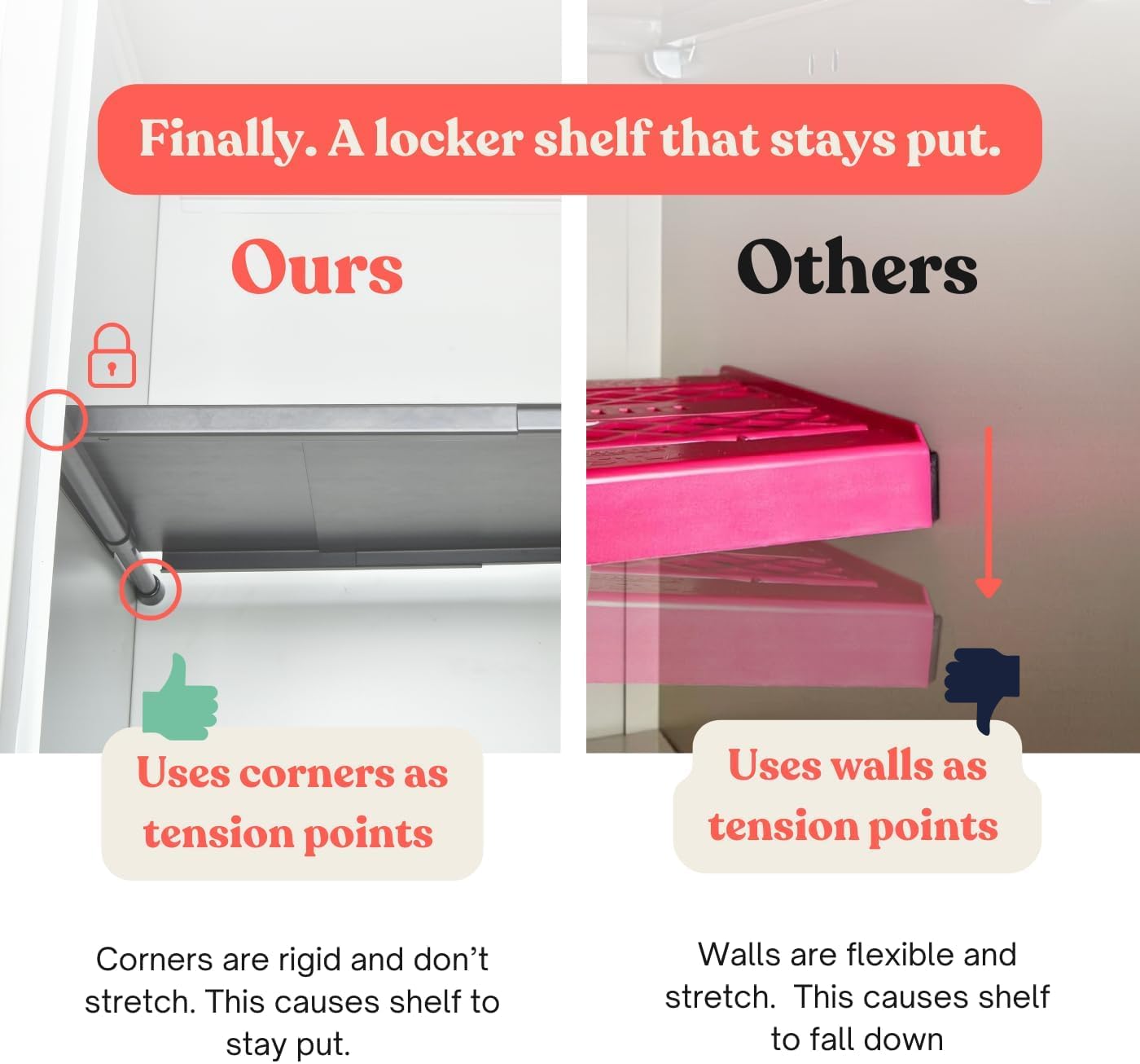 10''-16.5'' Adjustable Locker Organizer - METAL, Heavy Duty Expandable Tension Shelf Black