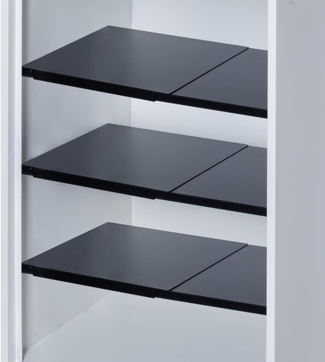 10''-16.5'' Adjustable Locker Organizer - METAL, Heavy Duty Expandable Tension Shelf Black