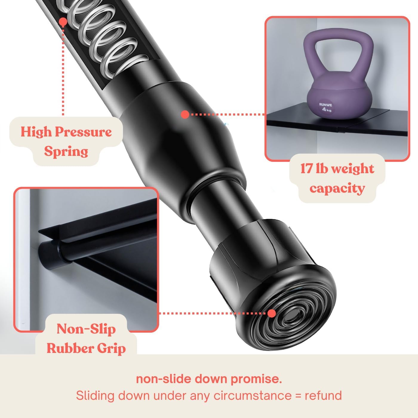 10''-16.5'' Adjustable Locker Organizer - METAL, Heavy Duty Expandable Tension Shelf Black