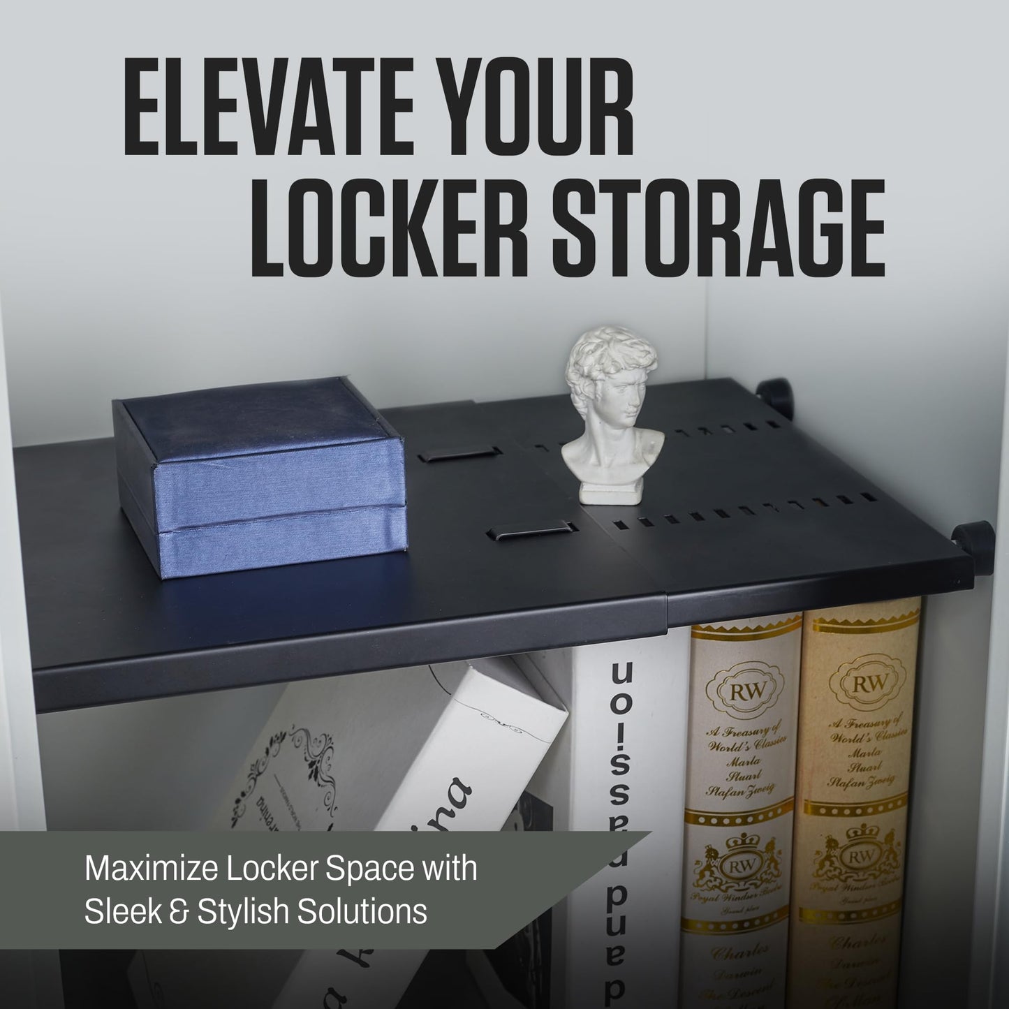 Metal Adjustable Locker Shelf-Heavy Duty Powder-Coated Steel Locker Organizer for School & Gym (Matte Black)