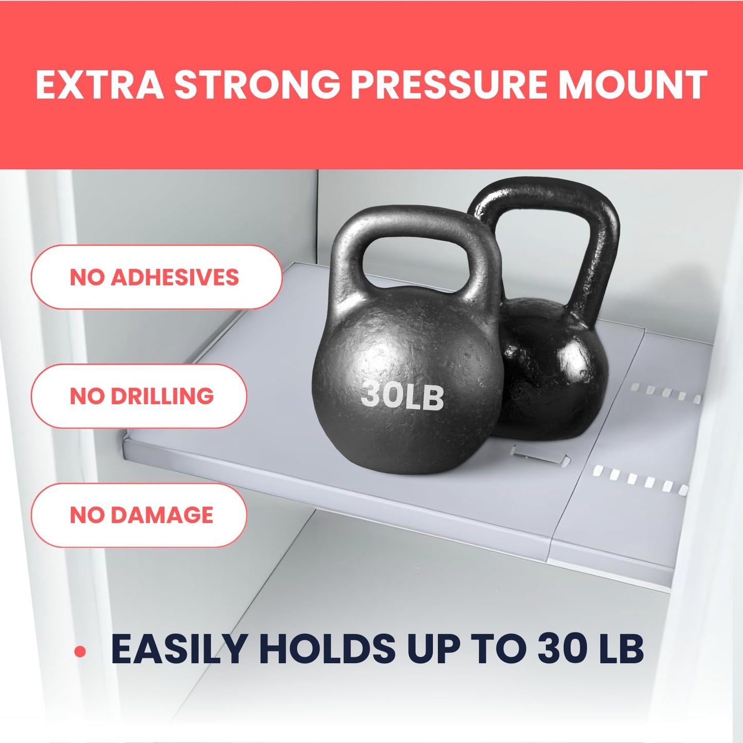 Heavy-Duty Adjustable Cabinet Shelf Organizer-(Eggshell White) (11''-18'')