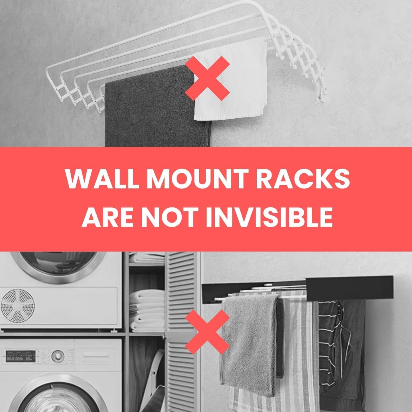 Space Saving Under Cabinet Drying Rack-Hidden Drying Rack for Laundry, 21"-32" Expandable