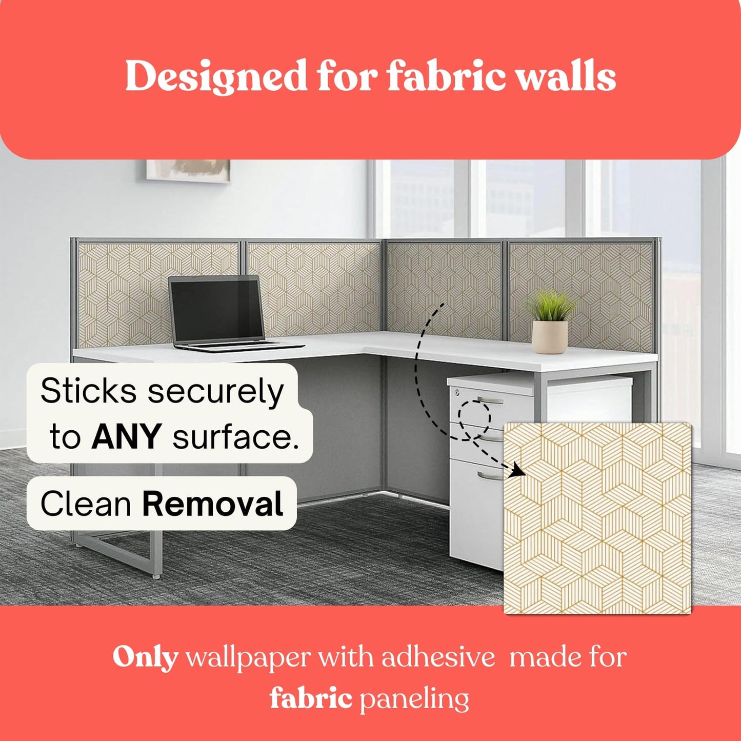 Gold & White Geometric Peel & Stick Wallpaper for Fabric Panels - Office Cubicle Wall Decor