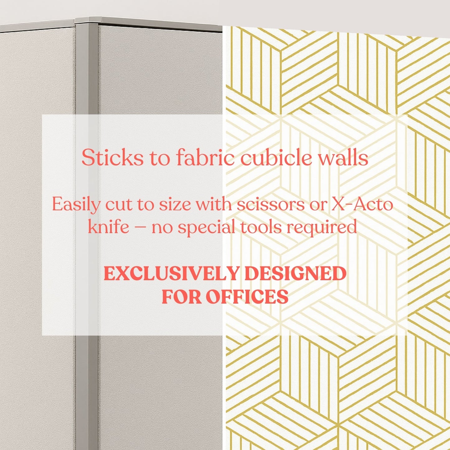 Gold & White Geometric Peel & Stick Wallpaper for Fabric Panels - Office Cubicle Wall Decor