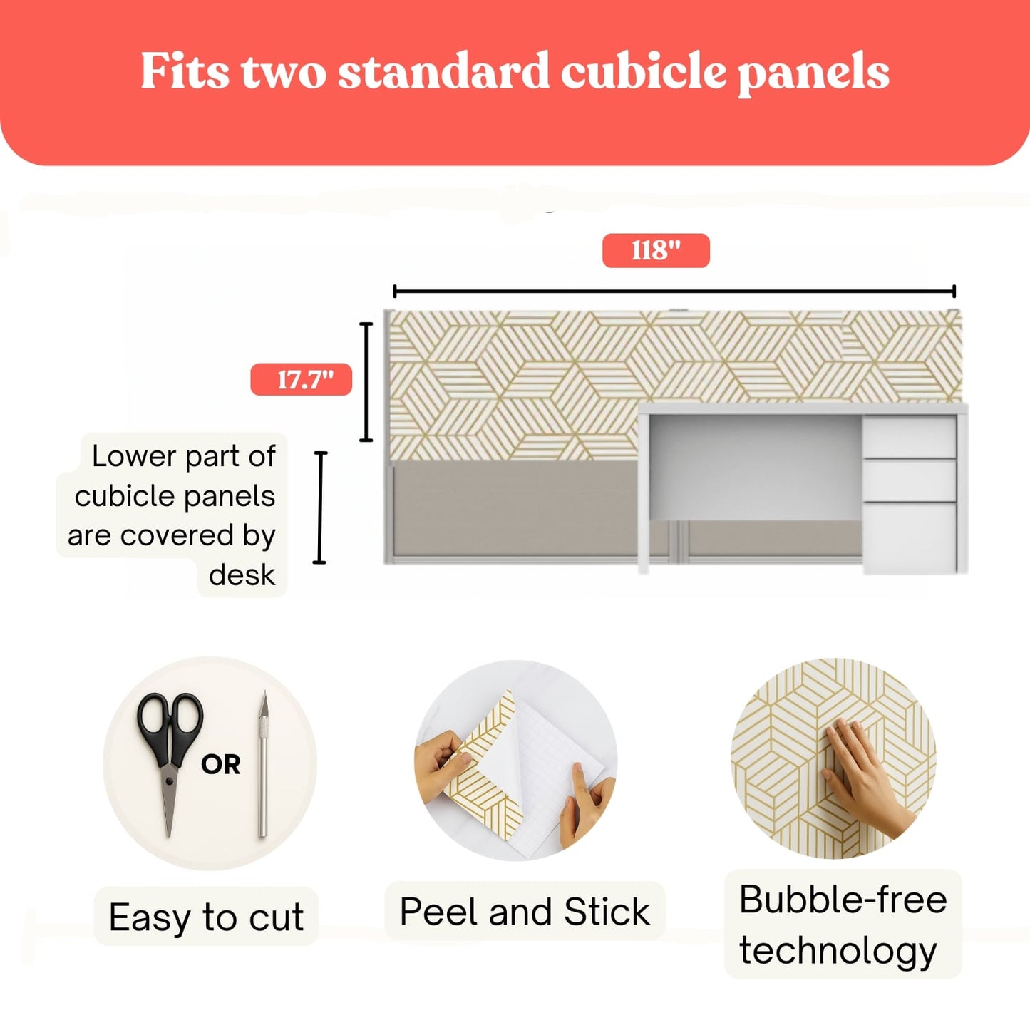 Gold & White Geometric Peel & Stick Wallpaper for Fabric Panels - Office Cubicle Wall Decor