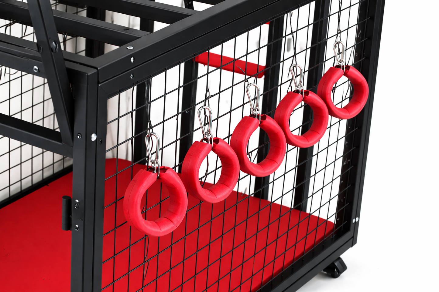 BDSM Sex Cage on Wheels with Lock-Heavy-Duty Bondage Cage with Wheels & Velvet Base