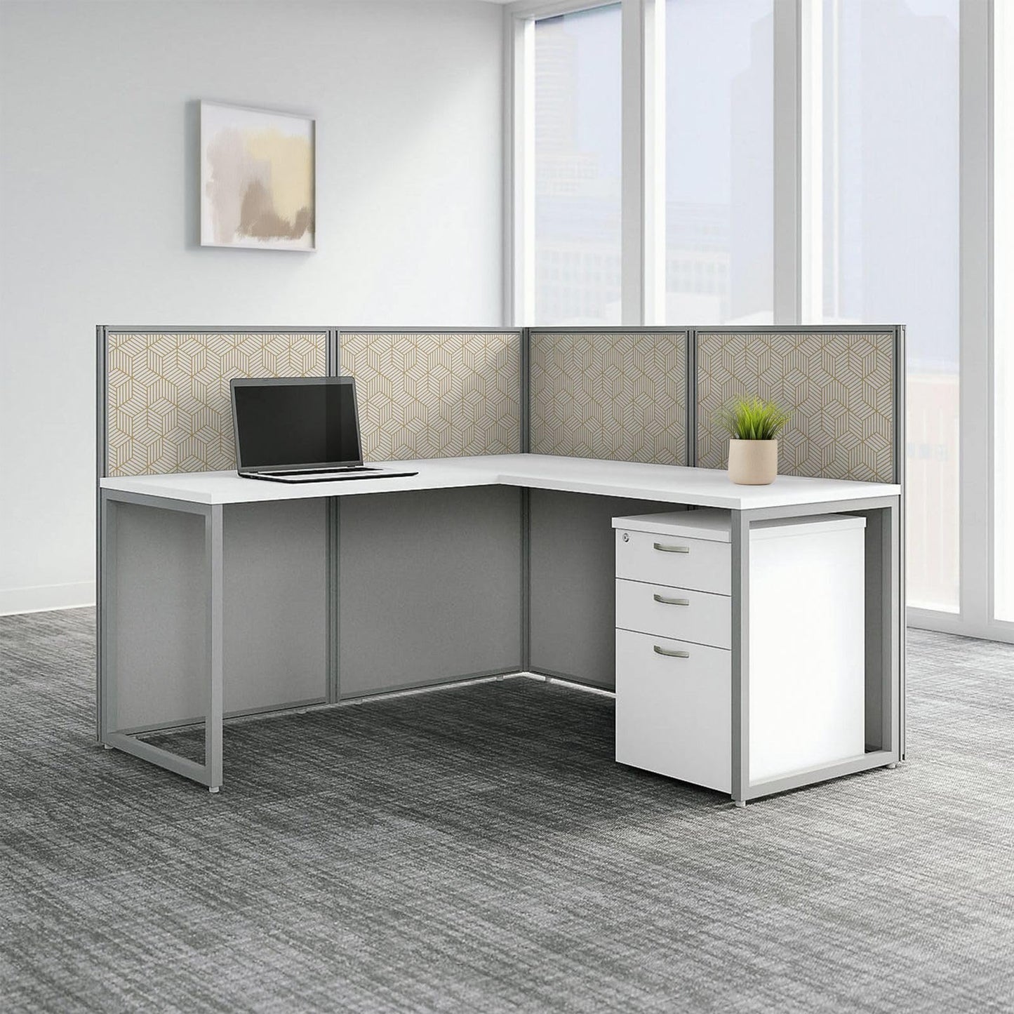 Gold & White Geometric Peel & Stick Wallpaper for Fabric Panels - Office Cubicle Wall Decor