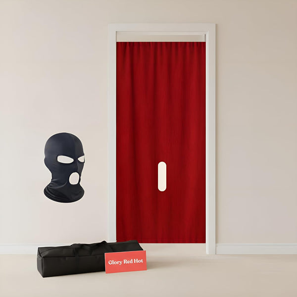 Freestanding privacy panel set up in a doorway