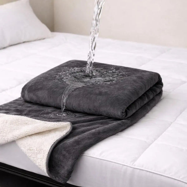 Waterproof play blanket on a bed