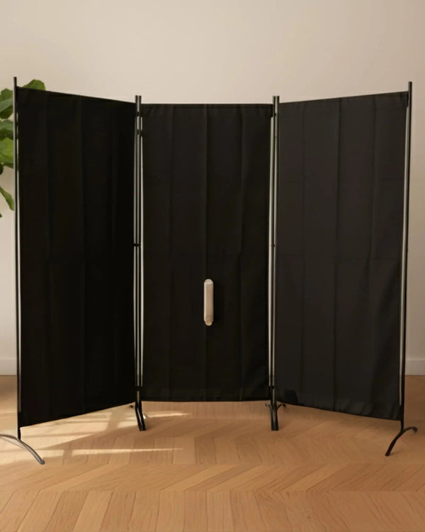 Freestanding privacy panel set up in a doorway