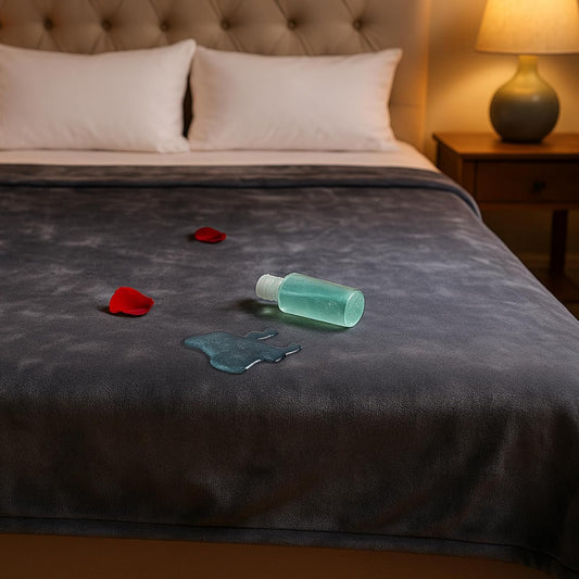 Washable waterproof blanket protecting a bed from lube and massage oil