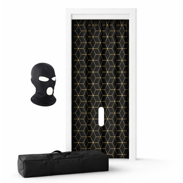 Freestanding privacy panel set up in a doorway