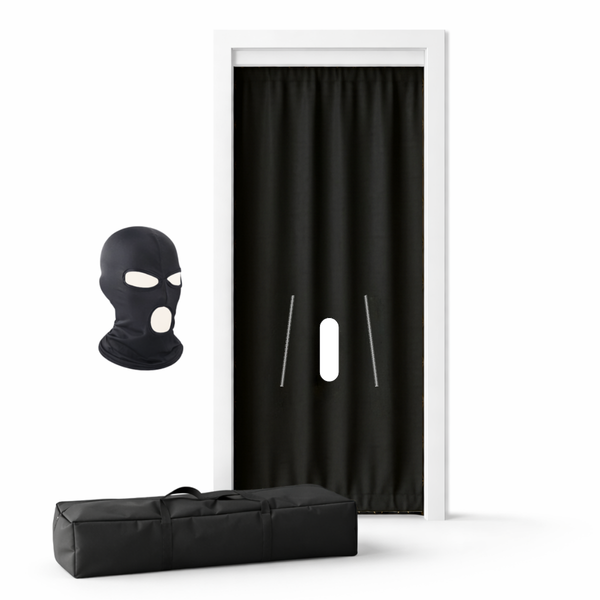 Freestanding privacy panel set up in a doorway