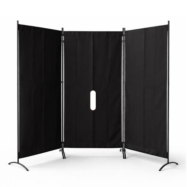 Freestanding privacy panel set up in a doorway