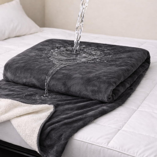 Waterproof play blanket on a bed