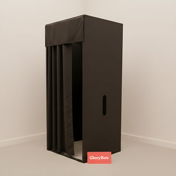 Freestanding privacy panel set up in a doorway