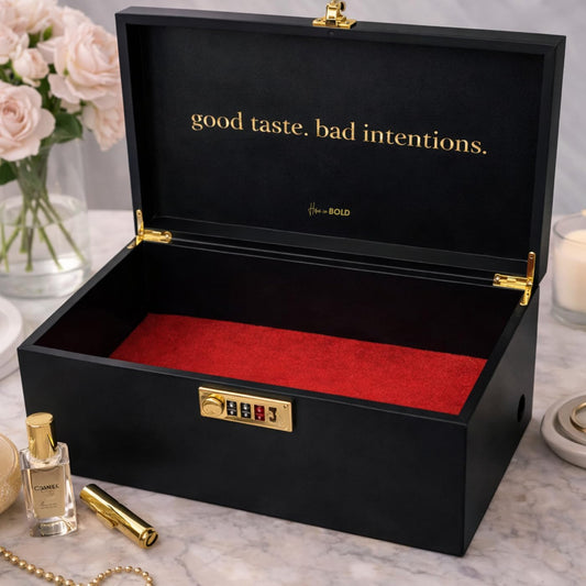 SEX TOYS BOX - Lockable Sex Storage Box with Code Lock (18.5 x 9.53 x 7.2 in) - Premium Wooden Sex Toy Lock Box (Black) MyHomeinBold