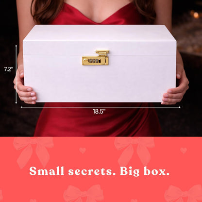 SEX TOYS BOX - Lockable Sex Storage Box with Code Lock (18.5 x 9.53 x 7.2 in) - Premium Wooden Sex Toy Lock Box (White) MyHomeinBold