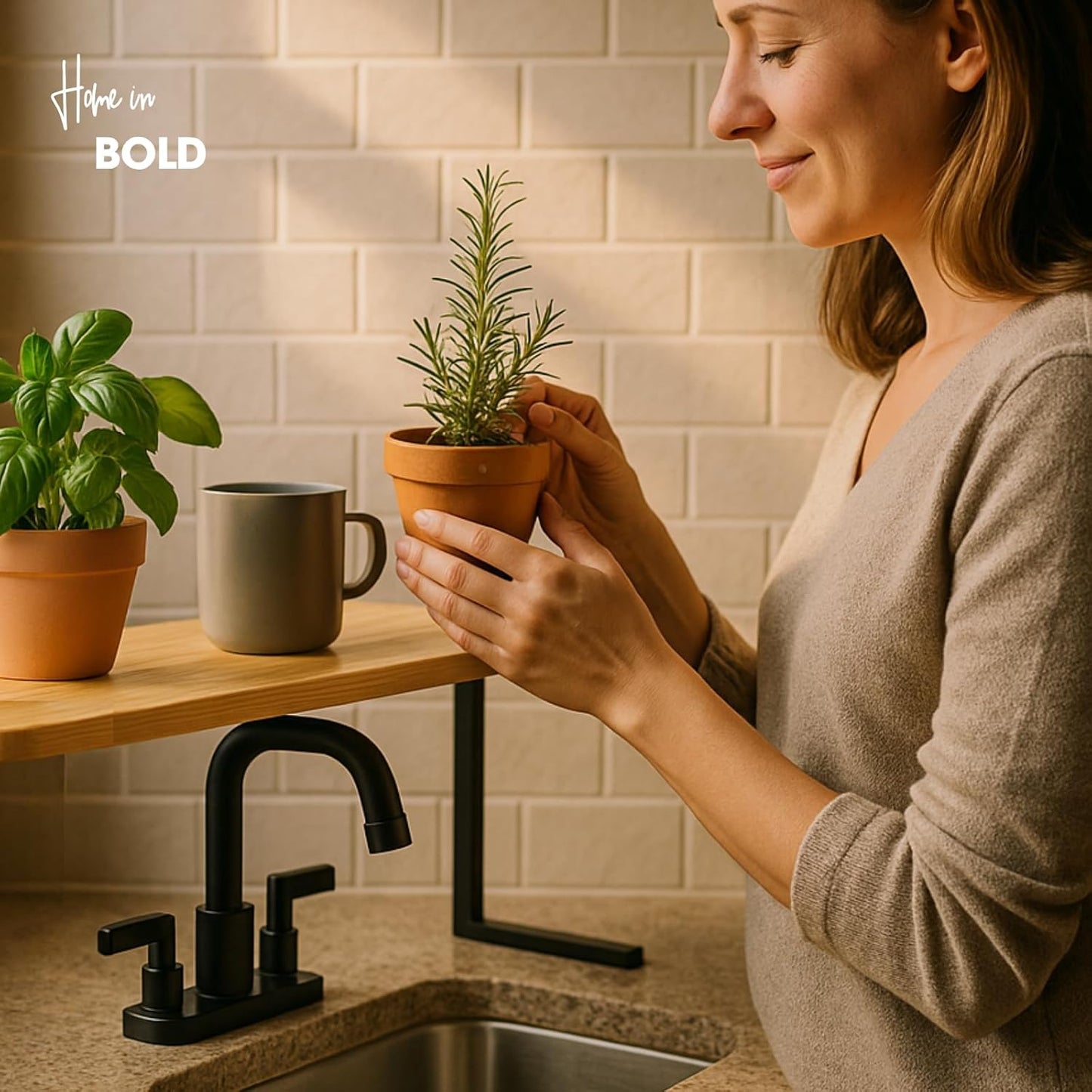 Over The Sink Shelf for Tall Faucet - Space-Saving Bathroom Over Faucet Kitchen Narrow Counter Over Sink Organizer, 30” L 6.25” W 9.25” H