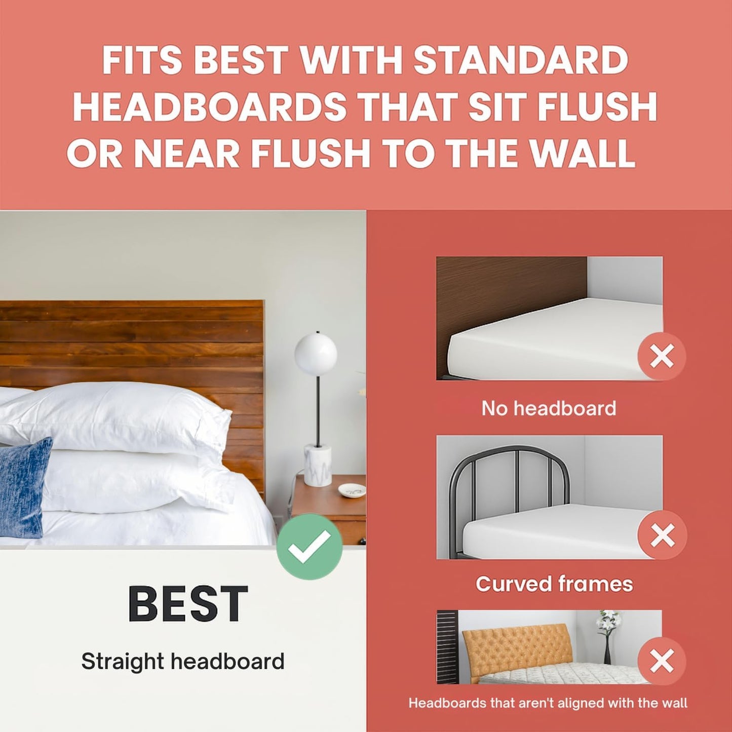 No-Screws Bed Headboard Shelf Attachment (Only for Straight headboards)-Metal Twin, King, Queen