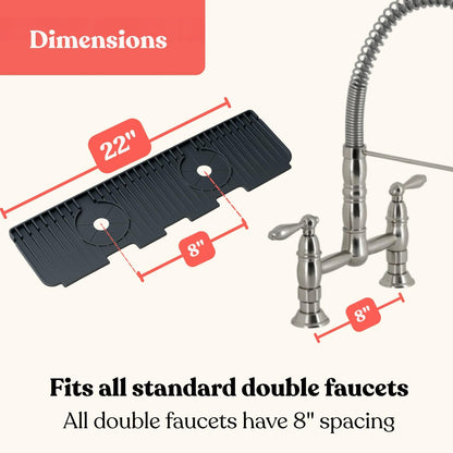 2 Hole Kitchen Sink Splash Guard 22 inch Wide-Modern Silicone Faucet Mat for Kitchen Sink with 8” Spacing