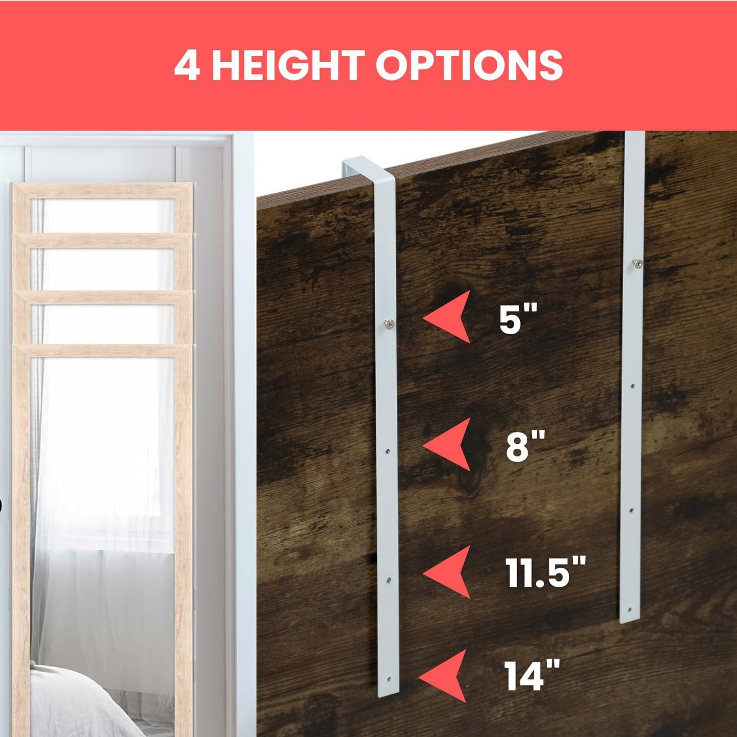 The-Door Mirror Hanger-Adjustable 14.5" Over-the-Door Mirror Hooks-2 Mirror Brackets,1.5'' Door Depth (White)