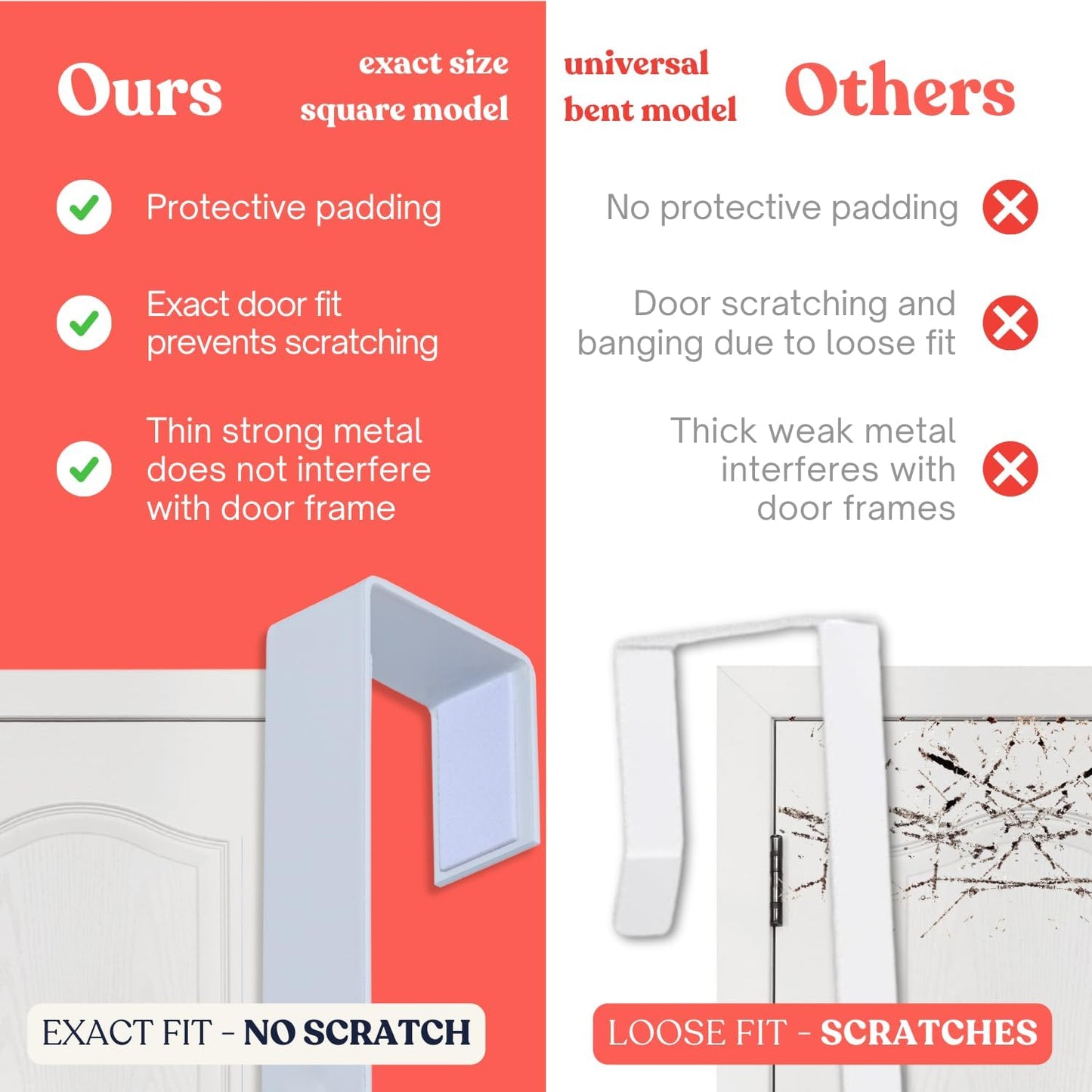 [Heavy Duty] 14.5" Over-The-Door Mirror Hanger Set (Extra Wide) with Any-Banging Adhesive + Suction Cup Pads and Inner Protective Padding