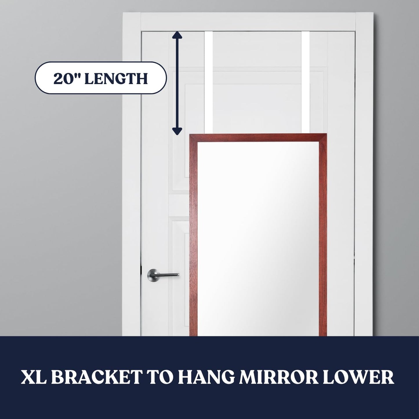 Extra Large 20" Over-The-Door Mirror Hanger Set (Extra Wide)-Door Brackets Hanger Hooks Set 2 XL (White)