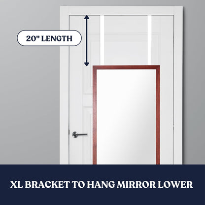 Extra Large 20" Over-The-Door Mirror Hanger Set (Extra Wide)-Door Brackets Hanger Hooks Set 2 XL (White)